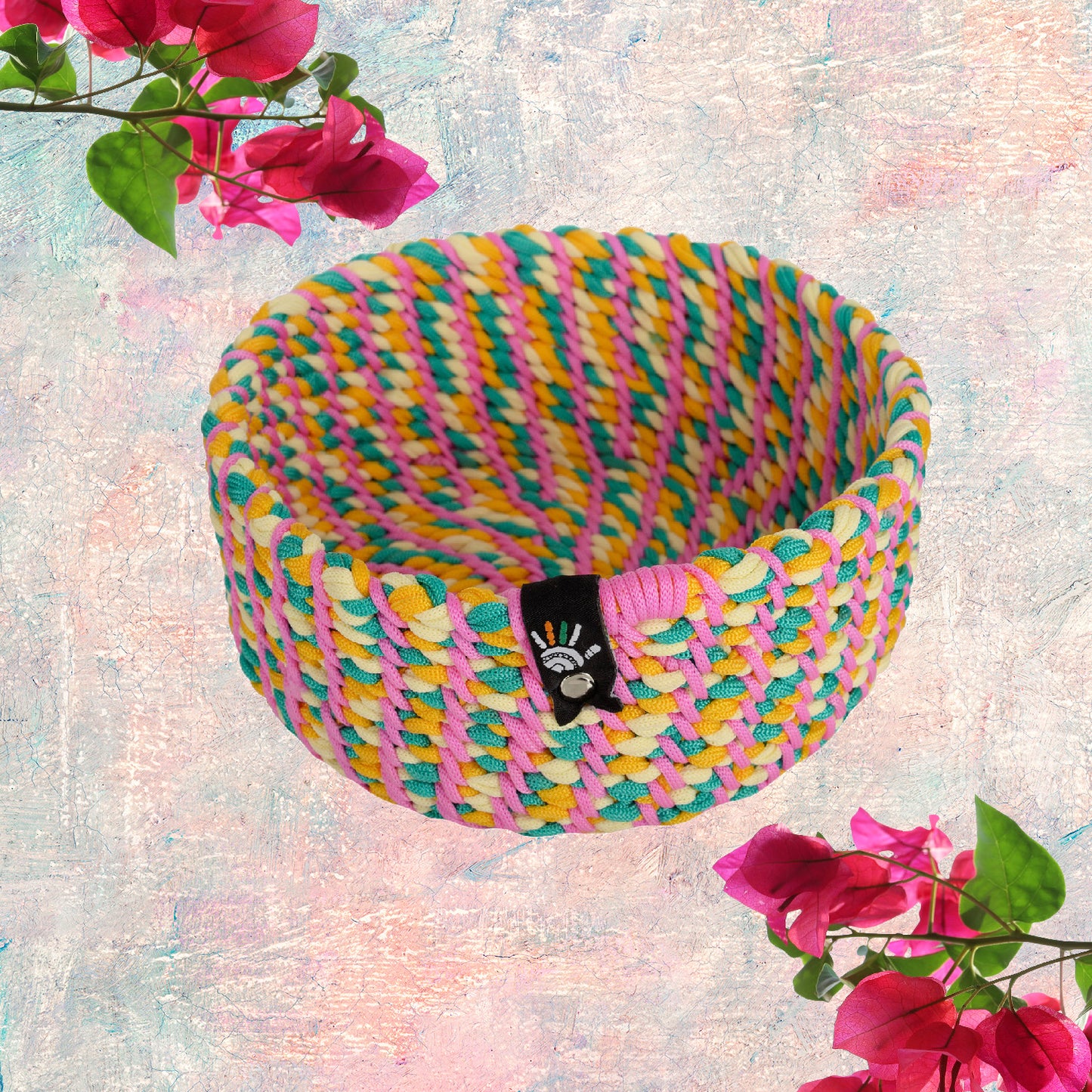 Happy Cultures 'Vibrant' Green and Pink Braided Basket